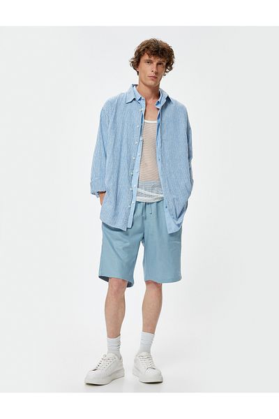 Koton Σορτς από λινό Bermuda Oversize - Με κορδόνια στη μέση και λεπτομέρεια στην τσέπη