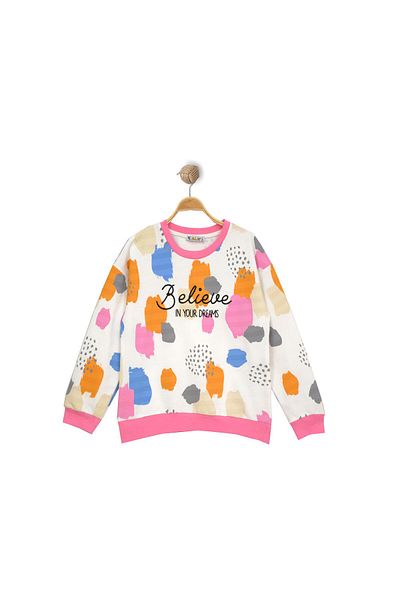 TRENDİMİZBİR Ροζ κοριτσίστικο φούτερ - Believe Printed Colorful