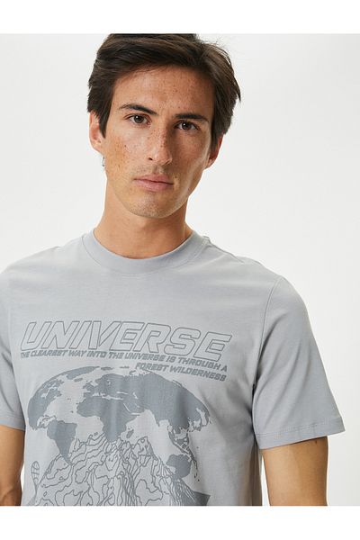 Koton Tricou din bumbac cu mânecă scurtă cu imprimeu spațial, cu gât crew