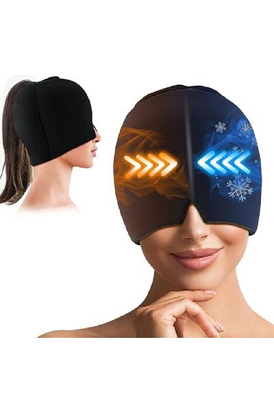 SEVENHİLLS Migraine and Ice Cap, Headache Relief Thermal Wrap, Stress Relief Cold Compress Hat (Black)