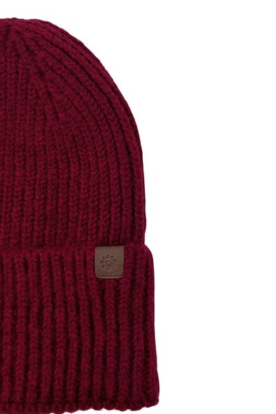Sofist İstanbul Unisex Claret Red Beanie - Claret Red Leather, Label Detailed, Soft Washed Wool and Folded Knitted Beanie