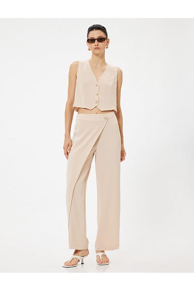 Koton Double Breasted Detailed Wide Leg Trousers Aerobin Fabric