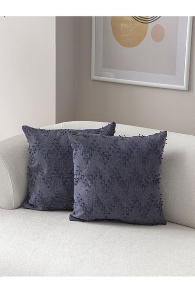 dekomall home & living Blue Bohemian Punch Woven Set de 2 - Husă de pernă cu model în zig-zag