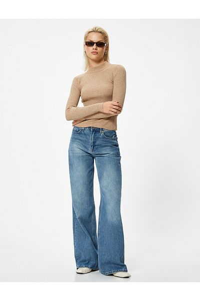 Koton Stand Collar Basic Ribbed Long Sleeve Knitwear Sweater
