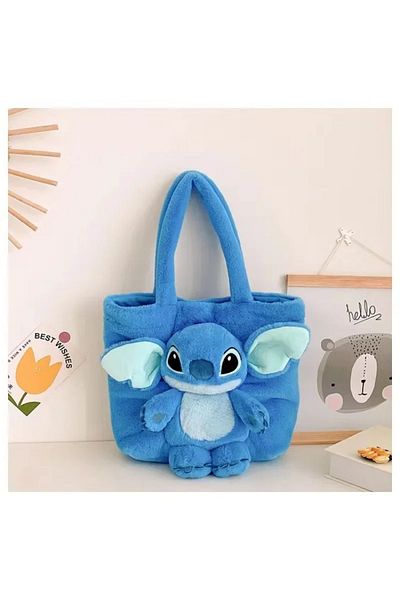 Choice Blue 35x28cm Miniso 2024 New Cartoon Plush Doll Shoulder Bag Sweet And Cute Stitch Strawberry Bear S