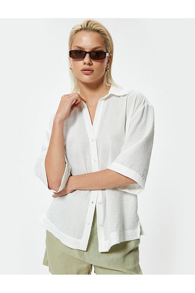 Koton Classic Collar 3/4 Short Sleeve Loose Fit Shirt