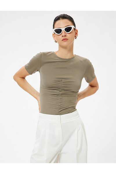 Koton Crew Neck Draped Short Sleeve T-Shirt