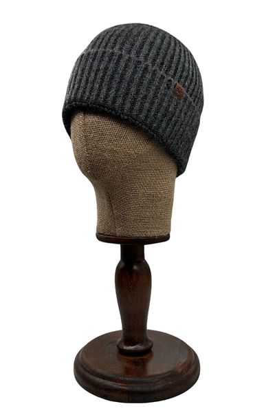 Sofist İstanbul Antracit Unisex Beanie - High Wool and Folded Knitted Beanie with Leather Label Detail