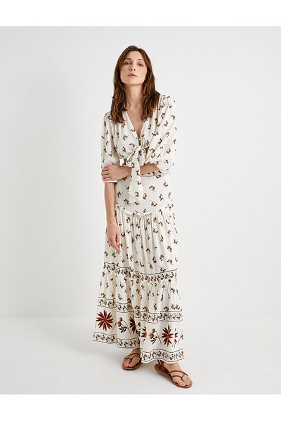 Koton Kurze Bluse mit Blumenmuster und Ballonärmeln – Bindeband vorne