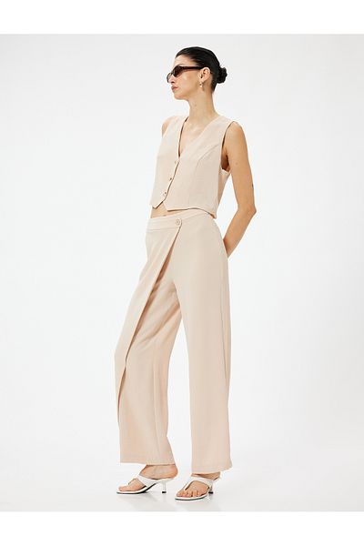 Koton Double Breasted Detailed Wide Leg Trousers Aerobin Fabric