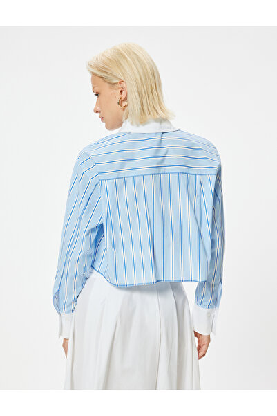 Koton Πουκάμισο Cotton Crop - Μακρύ μανίκι, Τσέπη με αντίθεση χρώματος