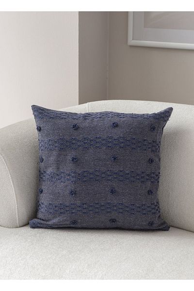 dekomall home & living Husă de pernă țesătă cu pumn boem albastru - Detaliu cu buline