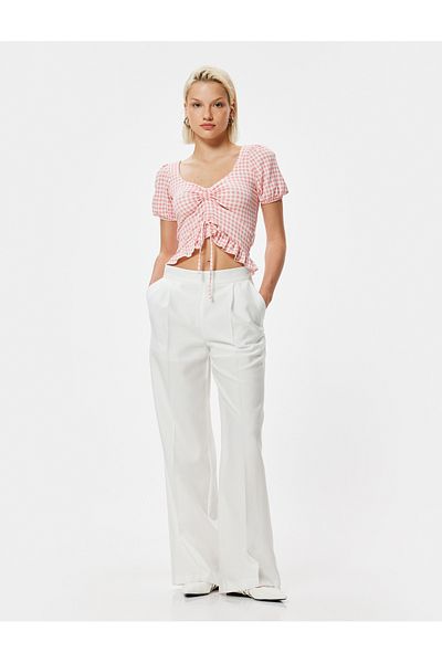 Koton Gingham Peplum póló Crop Bow részletes fodros karcsú szabás