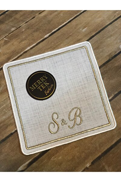 MERRY TEK Söz Kahve Sunum Peçetesi Harf Isimli Gold Nakış Işlemeli