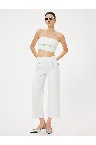 Koton Sandra Jeans - Weites Bein, kurze Jeans mit Knopfleiste und Standardbund