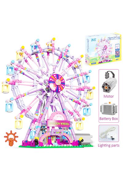 Choice With box ZKZC Cherry blossom color City Friends Seven Colors LED Rotating Ferris Wheel Building Bloc