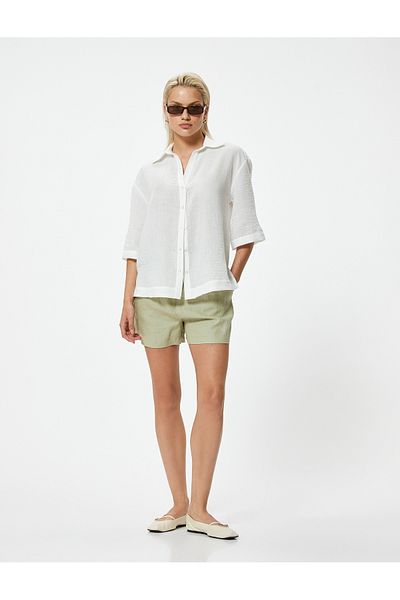 Koton Classic Collar 3/4 Short Sleeve Loose Fit Shirt