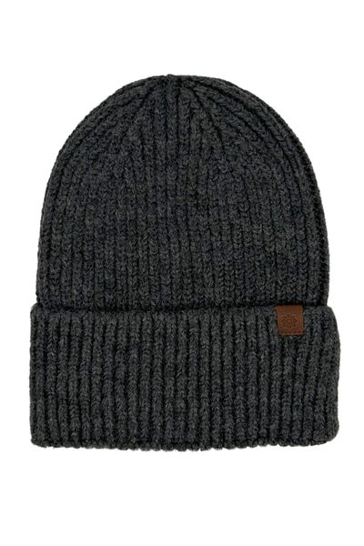 Sofist İstanbul Antracit Unisex Beanie - High Wool and Folded Knitted Beanie with Leather Label Detail