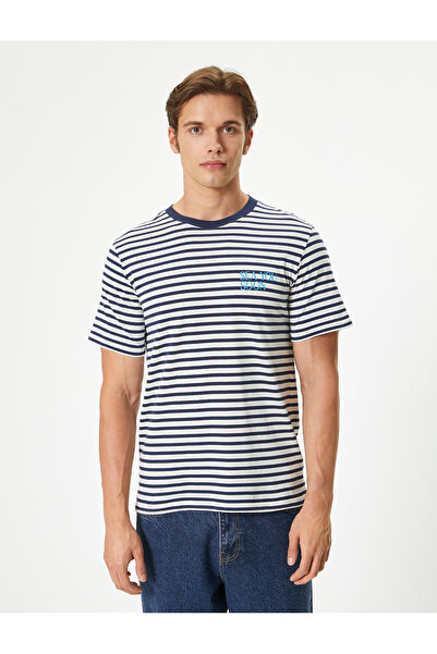 Koton Βαμβακερό κοντομάνικο μπλουζάκι με στάμπα με λαιμόκοψη