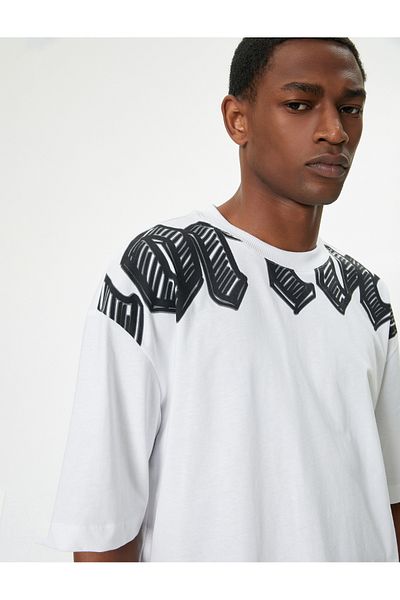 Koton Βαμβακερό μπλουζάκι Graffiti Printed Oversize - Crew Neck, κοντό μανίκι
