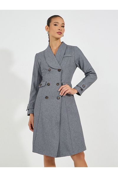 Styli Notch Lapel Double Breasted Blazer Knee Length Dress
