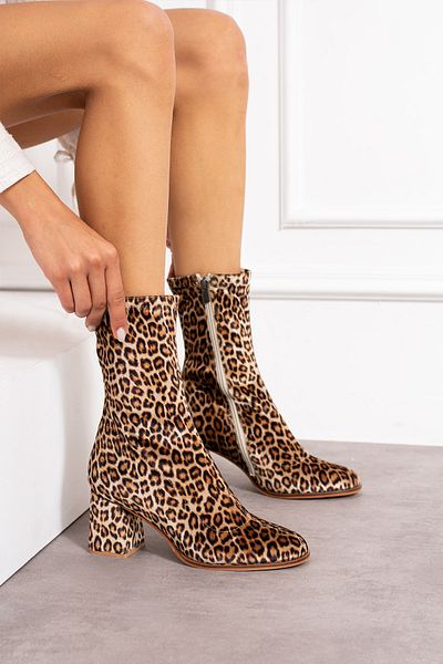 wolk shoes Emily Women's Leopard Patterned Stretch Heeled Boots