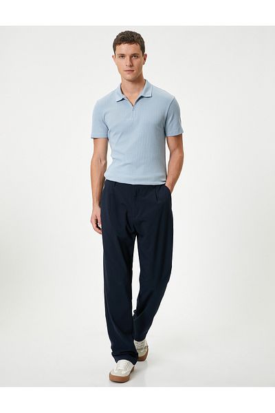Koton Tricou din bumbac slim fit cu guler polo - cu jumătate de fermoar, mânecă scurtă
