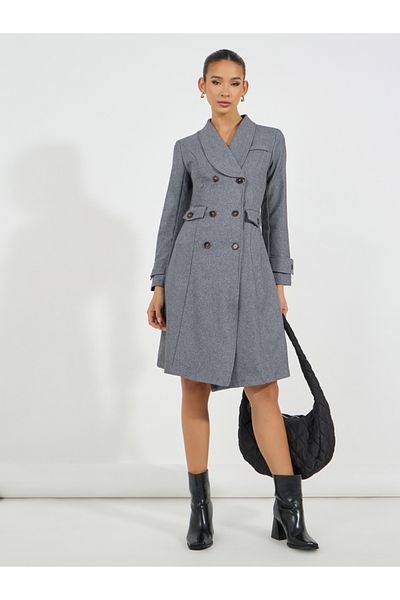 Styli Notch Lapel Double Breasted Blazer Knee Length Dress