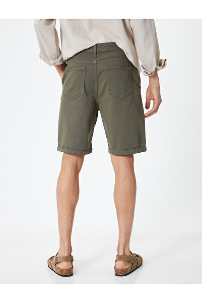 Koton Chino Fabric Slim Fit šortky - Kapesní vrstvené nohavice s knoflíkem