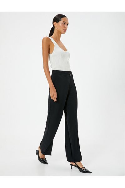 Koton Double Breasted Closure Detailed Trousers Wide Leg Pockets Standard Waist Comfortable Fit