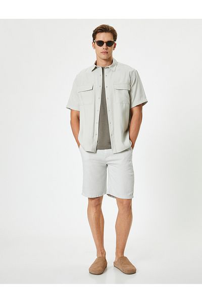 Koton Λινά σορτς BermuDa - Chino TapereD Fit, λεπτομέρεια τσέπης με κουμπιά