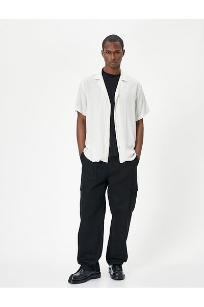 Koton Summer Shirt - Short Sleeves, Turn-Down Button, Viscose Material, Regular Fit