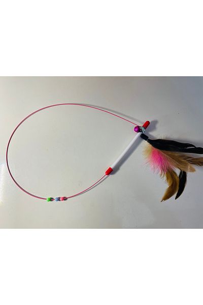 CMT Cat Playing Rod with Colorful Feathers and Tiny Rattles
