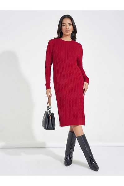 Styli Cable Knit Sweater Knee Length Dress