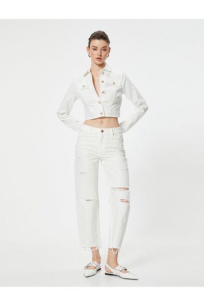 Koton Eve Straight Jeans - Zerrissene Jeans, gerades Bein und Tasche