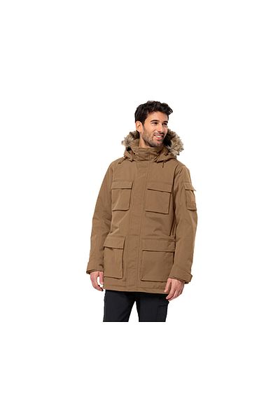 Jack Wolfskin معطف رجالي من Glacier Canyon Parka للاستخدام الخارجي1107674-5601 بني