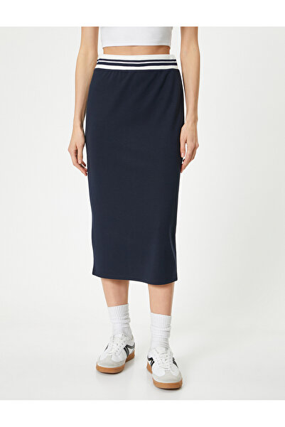 Koton Color Contrast Midi Slim Fit Pencil Φούστα - Ελαστική μέση και σκίσιμο