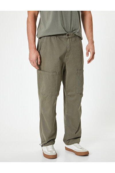 Koton Βαμβακερό παντελόνι Cargo Loose Fit - Σχέδιο μέσης με κορδόνια