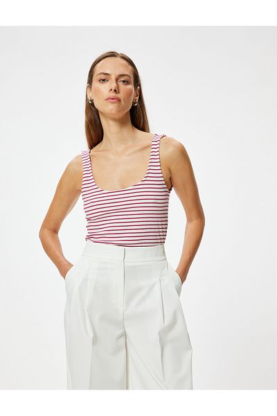 Koton Tanktop aus Viskose mit tiefem U-Ausschnitt, dicke Träger und gerippte