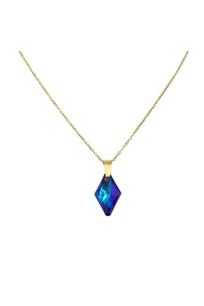 Güler Yüzlü Silver STEEL FLAT CHAIN NAVY CRYSTAL NECKLACE