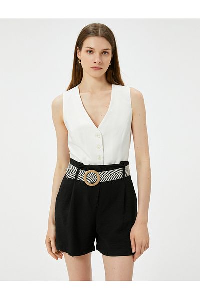 Koton Viscose Mini Shorts - Belt Detail and Pocket