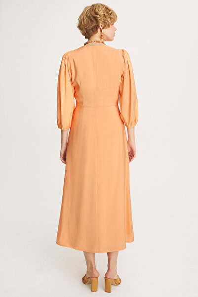 Perspective Freya Regular Fit V-neck Midi Length Orange Color Dress