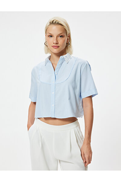 Koton Cămașă cu mânecă scurtă cu detaliu guler din dantelă