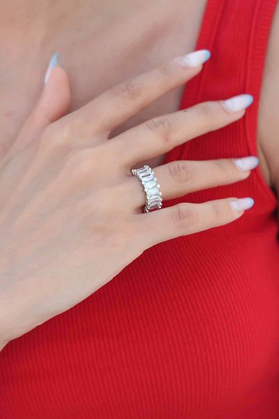 Store Zircon Stone Silver Color Baguette Women's Ring