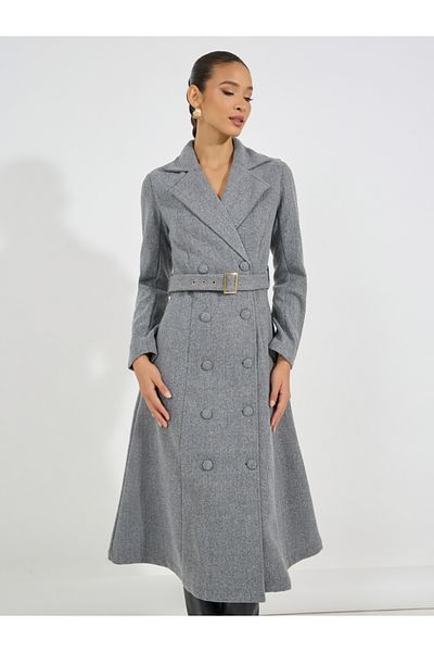 Styli Solid Notch Lapel Belted Blazer Midi Dress