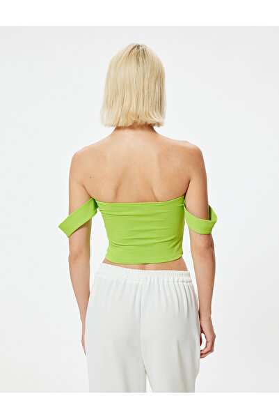 Koton Strapless Heart Collar Crop Top - Sleeve Detail