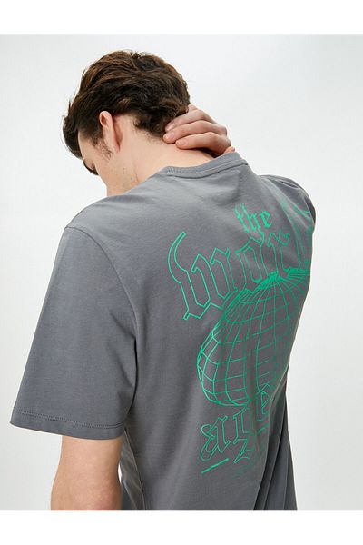 Koton Crew Neck Slogan Back Printed Short Sleeve T-Shirt