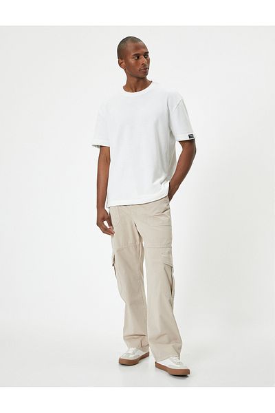 Koton Gabardine-Hose mit hoher Taille – Cargotasche und Knopf