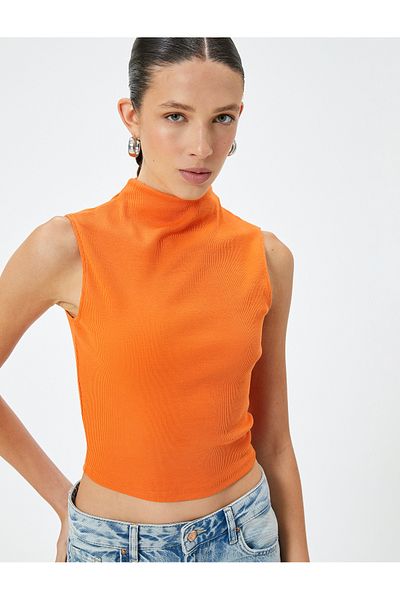 Koton Ärmelloses Crop-Tanktop aus Baumwolle mit Stehkragen und Kordelzug