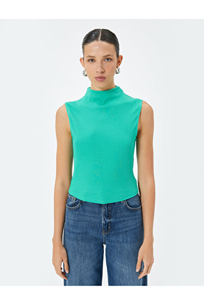 Koton Stand Collar Sleeveless Cotton Crop Corded Tank Top